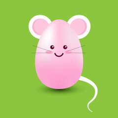 Easter egg with ears and muzzle of kawaii mouse. Cute character for Easter holiday. Funny mouse is toy for children. Traditional symbol of Easter. Vector illustration