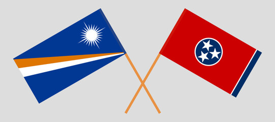 Crossed flags of Marshall Islands and The State of Tennessee. Official colors. Correct proportion