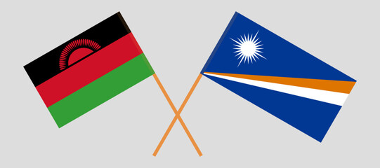 Crossed flags of Malawi and Marshall Islands. Official colors. Correct proportion
