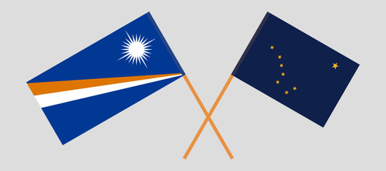 Crossed flags of Marshall Islands and the State of Alaska. Official colors. Correct proportion