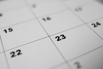 Close-up shot of a blank calendar with calendar date