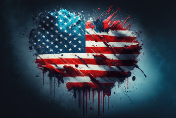 Grunge background texture american flag of usa. AI generation.