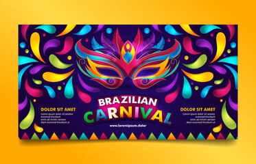 Colorful brazilian carnival banner template with dark blue background