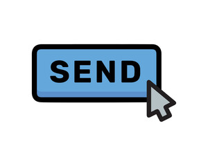 vector illustration. blue logo or flat icon. pointer. send button. send. click. branding. sign.