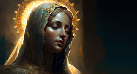 Generative AI illustration of Virgin Mary mother of Jesus - obrazy, fototapety, plakaty