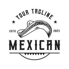 Vintage Retro Vector Sombrero Mexican Hat,Label Logo Design Emblem, Simple Vector