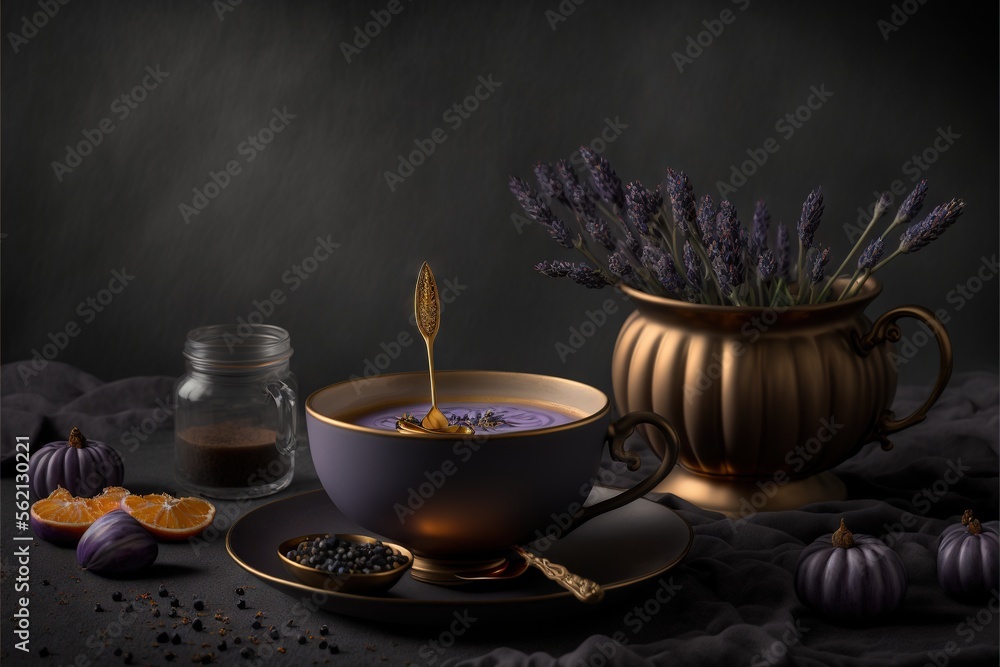 Poster a bowl of soup with a spoon and a spoon in it next to a cup of soup and a spoon with a spoon in it a