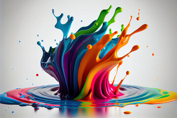 Multicolored splashes of paint on a white background as a background or wallpaper. AI generated.