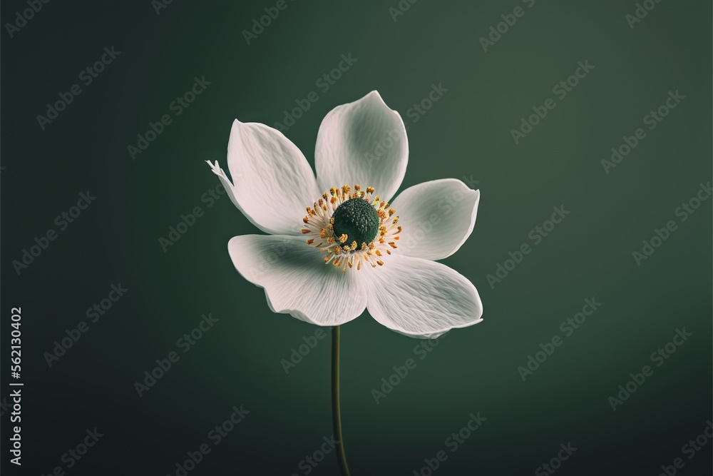 Poster a white flower with a green background and a yellow center in the middle of the flower is a single s