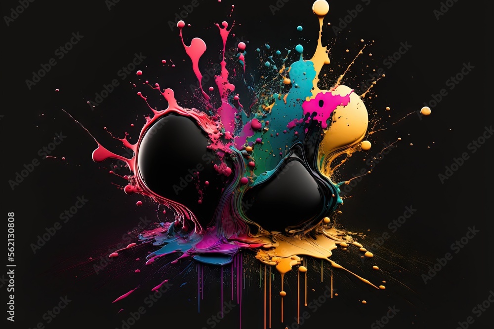 Poster a black background with colorful paint splashing on it and a black background, generative ai