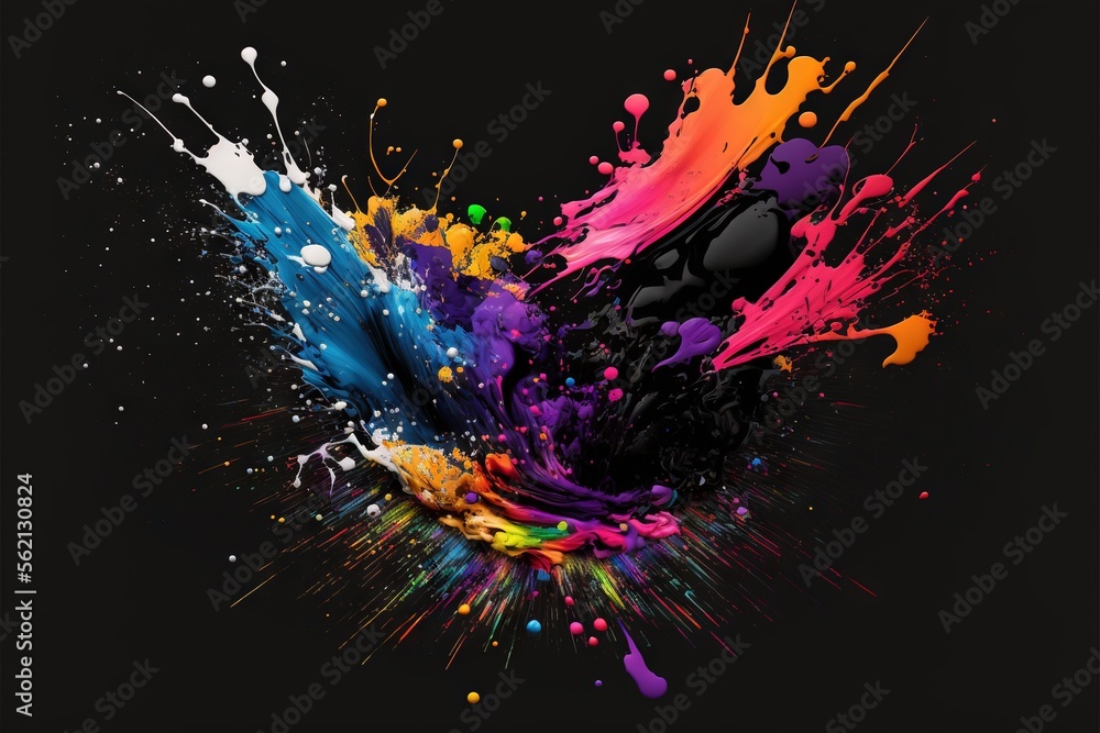 Poster a colorful splash of paint on a black background with a black background and a black background with