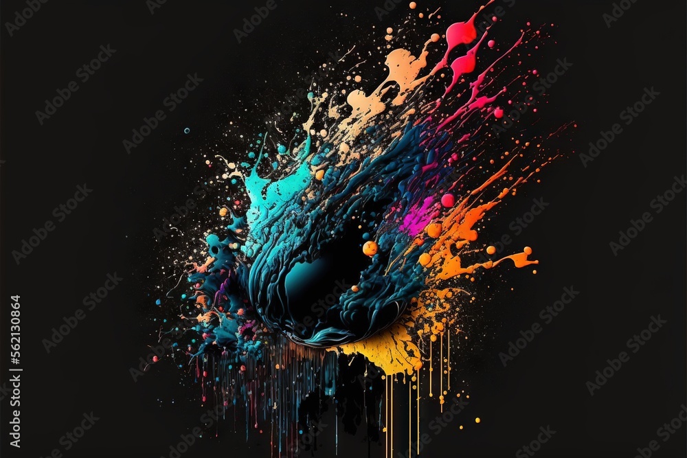 Poster a colorful splash of paint on a black background with a black background and a black background with