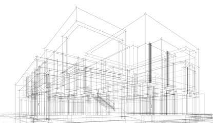 house building sketch architecture 3d illustration