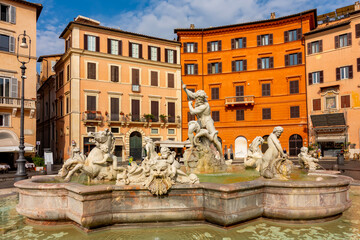 Fototapeta na wymiar Neptune fountain on Navona square in Rome, Italy