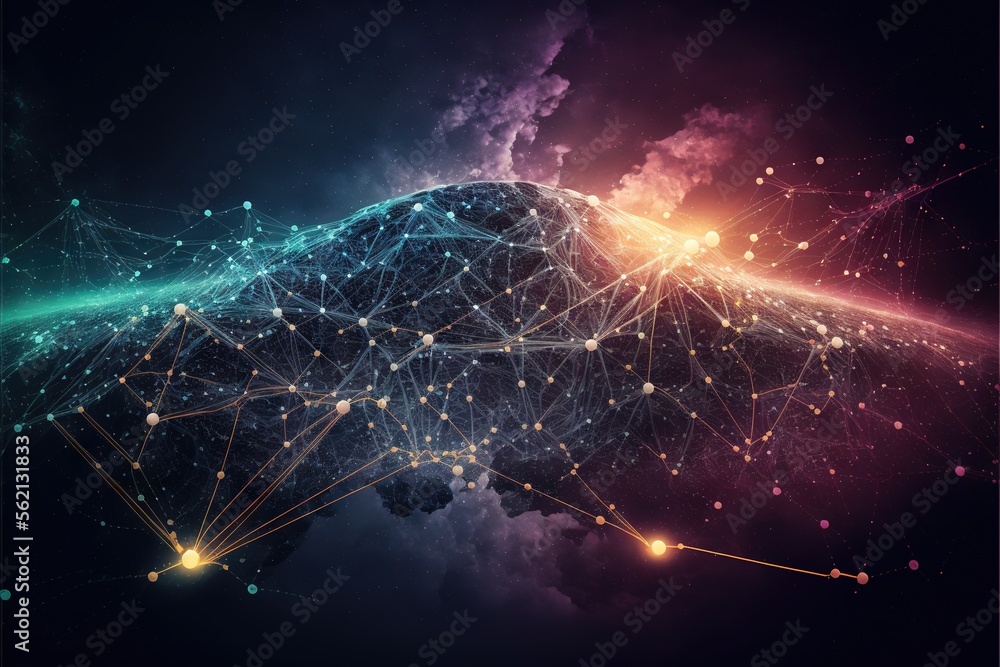 Poster a digital image of a human head with connections connecting to the brain and the surrounding area of