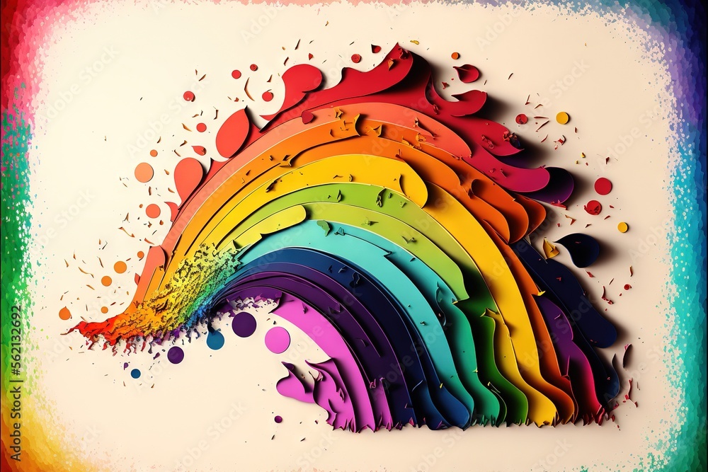 Poster a rainbow of paint splattered on a white background with a rainbow of colors in the middle of the im