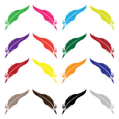 Set of feathers vector art illustration.