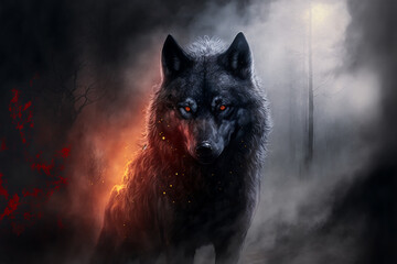 Lone black wolf conceptual art