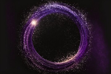 circular light frame surrounded by sparkling stars and light spots and splash in purple