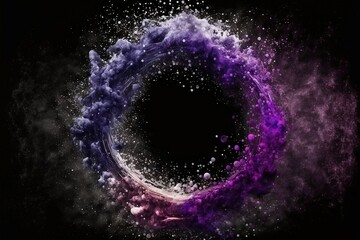 circular light frame surrounded by sparkling stars and light spots and splash in purple