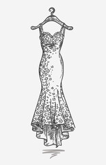 Beautiful hand drawn vector illustration of a wedding dress
