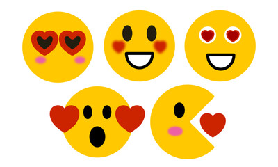 High quality yellow round bubble cartoon vector heart face icon template.