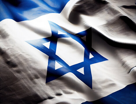 Israel, vector flag with waves and bends waving in the wind on a white background. 3D Render. Generating Ai.