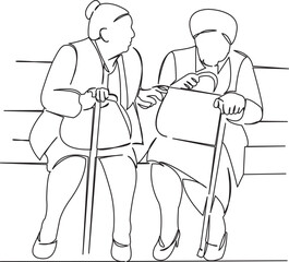 two retired women are sitting on a grandmother's bench