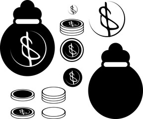 money bag and coin vector set