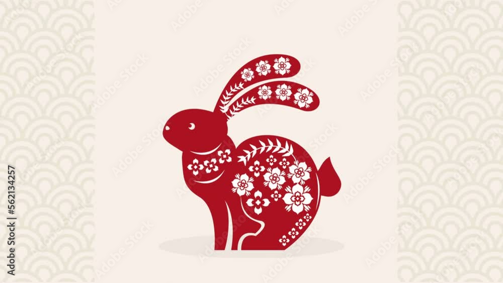 Canvas Prints chinese new year red rabbit with flowers