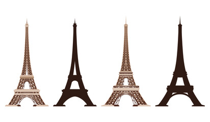 Eiffel Tower vector icons. World famous France tourist attraction symbols. International architectural monument isolated on white background
