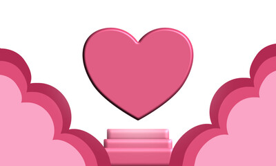 3D hearts on a pink background. Abstract for valentine, wedding, love day.