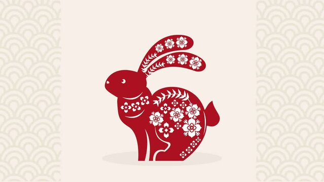 chinese new year red rabbit with flowers