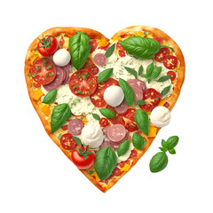 pizza fromage, tomates, basilic en forme de coeur sur fond transparent