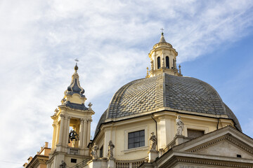 Christian sculptures depicting Mary mother of Jesus on the church Santa Maria in Montesanto called Chiesa degli Artisti in piazza del Popolo Rome Italy Europe