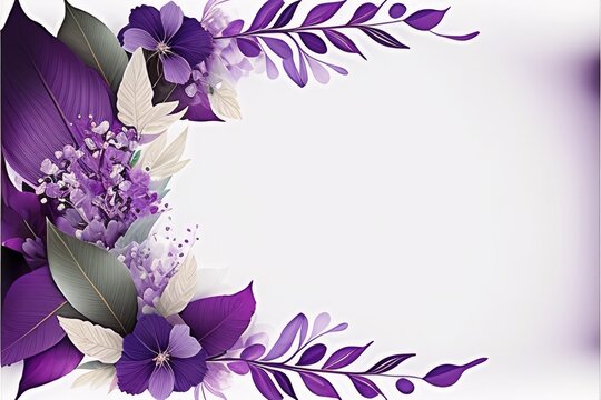 light purple elegant floral border abstract watercolor copy space background,generative ai