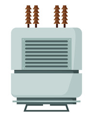 High voltage electrical transformer and isolator. Energy substation. Power supply icon isolated on white background for web design. Flat cartoon illustration