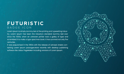 Blue futuristic badge icon concept with polygon node connected dots and neon effect