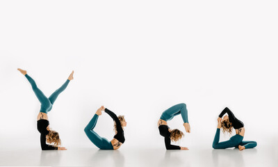 Yoga Text spelled by woman doing yoga