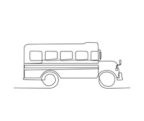 Continuous one line drawing of old school bus. Vintage school bus line art vector illustration.