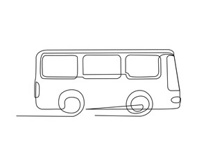 Continuous one line drawing of tourist bus. Simple travel bus line art vector illustration. © Line addict