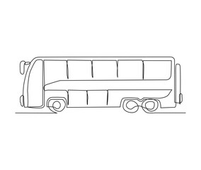 Continuous one line drawing of tourist bus. Simple travel bus line art vector illustration.