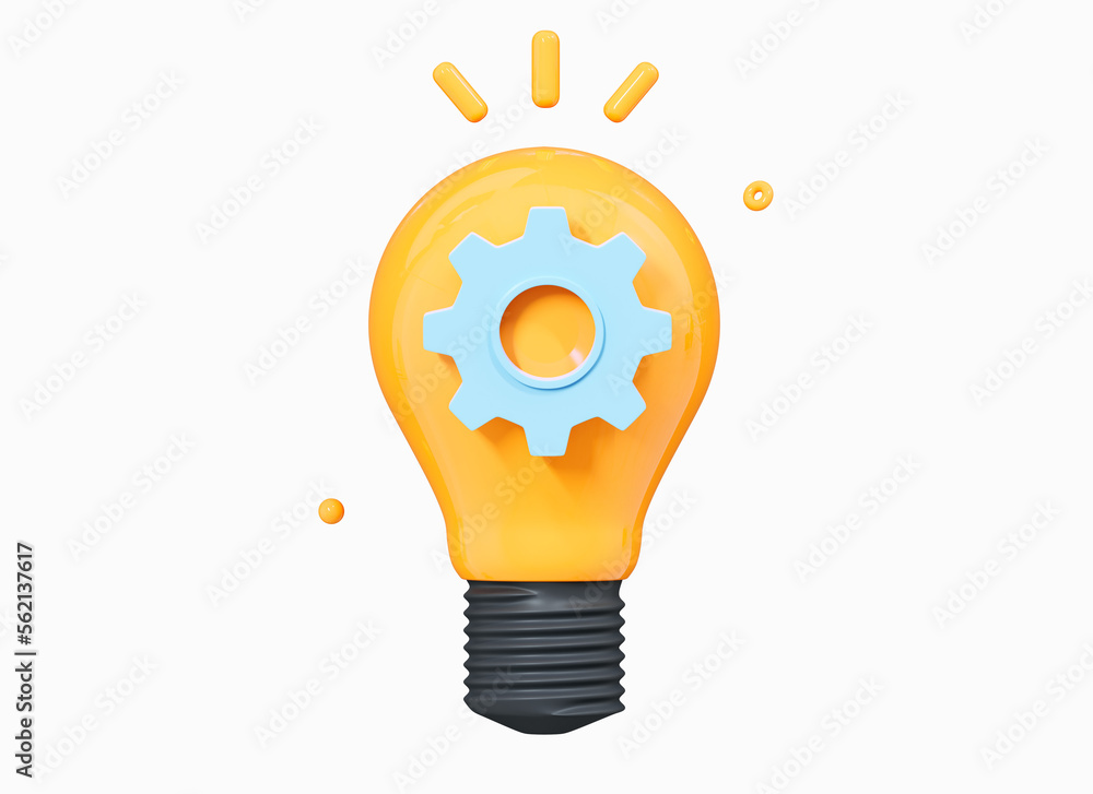 Poster 3d innovation idea concept. lightbulb with gear. success solution. lamp with cog. teamwork progress.