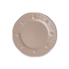 Brown decorated ceramic plate isolated over white background