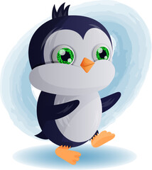 cartoon penguin cartoon penguin running sideways with cute glitter eyes