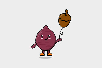 Cute cartoon Sweet potato floating with balloon cartoon vector illustration flat cartoon style
