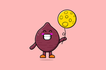 Cute cartoon Sweet potato floating with balloon cartoon vector illustration flat cartoon style
