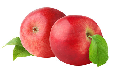 Two red apples with leaves cut out