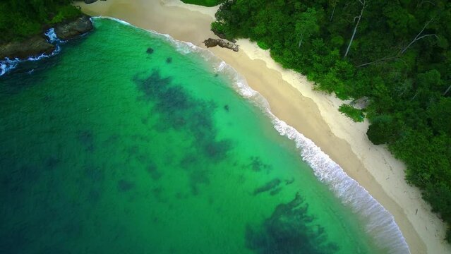 Flying over Teluk Ijo or Green Bay in Banyuwangi. east java
