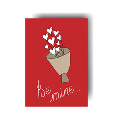 Vector illustration. Greeting card for Valentine's Day. Colorful background in cartoon style, consisting of hand-drawn symbols of February 14th. The concept of love, falling in love, passion.